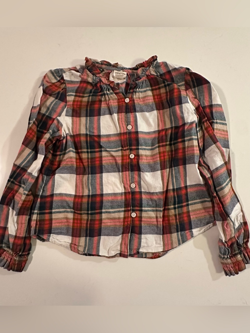 Crewcuts Girls Fall Colored Plaid Peasant Ruffle Buttoned Top 10 Preppy School